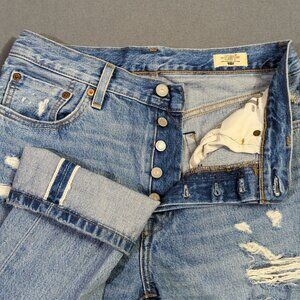 Levi's Selvedge Jeans Womens 28x30 Blue 501 Distressed 150th Anniversary Edition